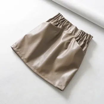 Yuuyiwa Moterų dvigubos kišenės, elastinga juosmens PU Dirbtiniais odos sijonas-Line Virš Kelio Mini Moterų Sijonai Jupe Femme Faldas Mujer