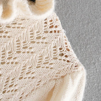 ZA 2020 m. Moteris Rudens mados Nėriniai baltas Megztas megztinis Mergaitei ilgomis Rankovėmis Atsitiktinis Laisvi Megztiniai Ilgas megztinis (puloveris)