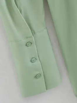 ZA 2020 naujas vientisos spalvos retro Marškinėliai suknelė atvartas midi ilgomis rankovėmis Moteris suknelė plonas juosmens vestidos žalia elegantiškos suknelės, šaliai