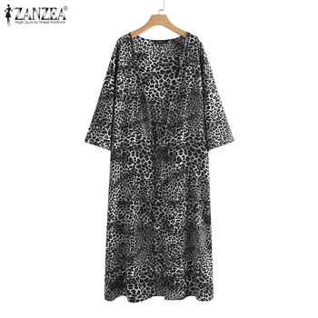 ZANZEA Ilgas Cardigan Moterų Mados Ilgai Marškinėliai Leopardas Spausdinti Kimono 2021 M. Vasaros Paplūdimio Coversup Atsitiktinis Palaidų Palaidinės Plius Dydis
