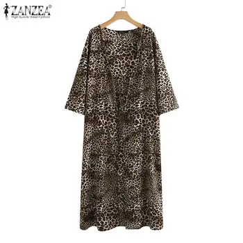ZANZEA Ilgas Cardigan Moterų Mados Ilgai Marškinėliai Leopardas Spausdinti Kimono 2021 M. Vasaros Paplūdimio Coversup Atsitiktinis Palaidų Palaidinės Plius Dydis