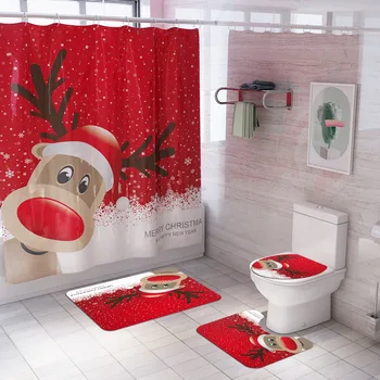 Zeegle Kalėdų Vonios Užuolaidų Vandeniui Dušo Užuolaidos, Anti-slydimo Vonios kambaryje kiliminė danga, Tualetas Dangtis Kilimėlis Absorbentas Vonios Kilimėlio Rinkinį