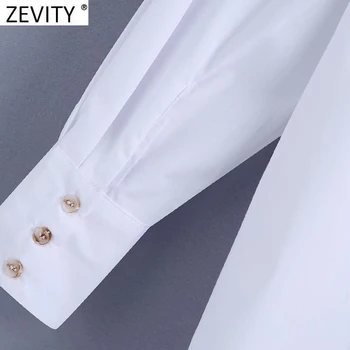 Zevity 2021 Moterų Mados V Kaklo Paspauskite Plisuotas Raukiniai Atsitiktinis Palaidų Balta Smock Palaidinė Office Lady Marškiniai, Elegantiškos Blusas Viršūnes LS7641