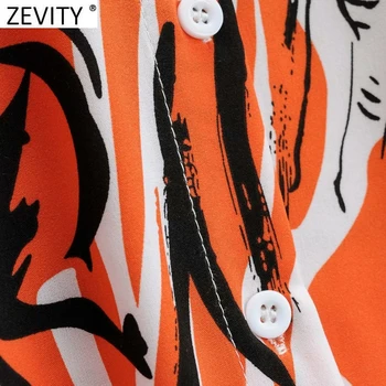 Zevity 2021 Moterų Senovinių Gyvūnų Spausdinti Verslo Smock Palaidinė Zebra Modelis Atsitiktinis Marškiniai, Elegantiškos Pasukite Žemyn Apykaklės Blusas Viršūnes LS7642