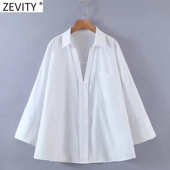 Zevity 2021 Naujas Moterų Mados V Kaklo Kišenės Atsitiktinis Palaidų Smock Moteriška Palaidinė ilgomis Rankovėmis Kimono Marškiniai, Elegantiškos Blusas Viršūnes LS7670