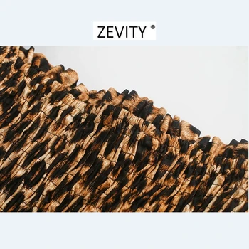 ZEVITY Moterų derliaus leopardas spausdinti trumpas smock palaidinukė ponios aikštėje apykaklės, elastinga raukiniai femininas marškiniai, elegantiškos apkarpyti viršūnes LS7047