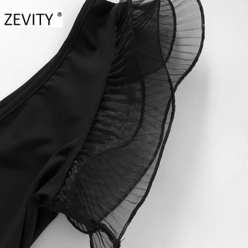 Zevity Moterų sexy skaidri organza raukiniai apdailos bodysuits moterų v-kaklo berankovė liemenė palaidinė prašmatnus playsuits viršūnes P931