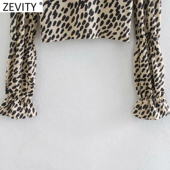 Zevity Moterų Sexy Stovėti Apykaklės, Leopardas spausdinimui Trumpas Smock Palaidinė Office Lady Drugelis Rankovės Marškiniai, Elegantiškos Retro Blusas Viršūnes LS7461