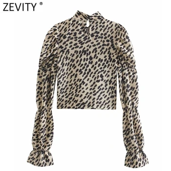 Zevity Moterų Sexy Stovėti Apykaklės, Leopardas spausdinimui Trumpas Smock Palaidinė Office Lady Drugelis Rankovės Marškiniai, Elegantiškos Retro Blusas Viršūnes LS7461