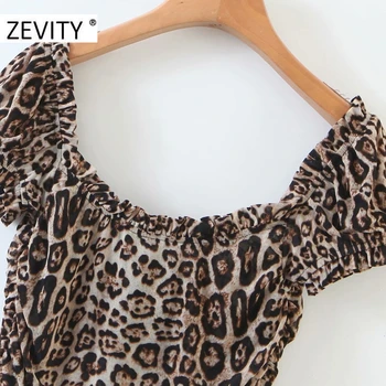 ZEVITY Naujų Moterims seksualus plisuotas raukiniai leopardas spausdinti tampri, plona suknelė moterų lankas susieta mini vestidos prašmatnus vasaros Suknelės DS4298