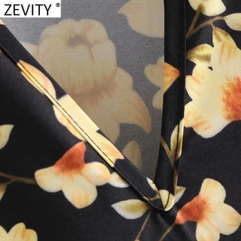 Zevity Rudenį Moterų V-Kaklo Gėlių Spausdinti Klostes Atsitiktinis Palaidų Mini Suknelė Office Chic Ponios ilgomis Rankovėmis Verslo Vestido DS4840