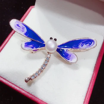 ZHBORUINI Naujų Perlų Sagė Kūrybinės Emalio Dragonfly Pearl Breastpin Natūralių Gėlavandenių Perlų Papuošalai Moterims Dropshipping