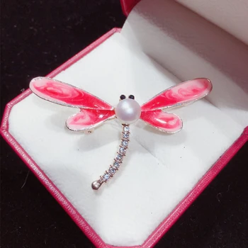 ZHBORUINI Naujų Perlų Sagė Kūrybinės Emalio Dragonfly Pearl Breastpin Natūralių Gėlavandenių Perlų Papuošalai Moterims Dropshipping