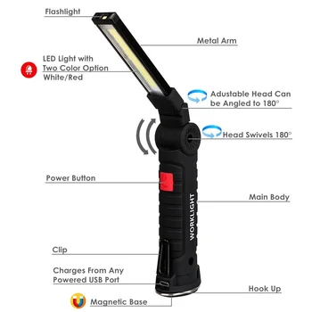 ZK20 LED Žibintuvėlis USB Įkrovimo Darbas Šviesos, Sulankstomas Nešiojamų Keliauti Šviesos Magnetinis Tikrinimo Lempą Žibintų Super Šviesus