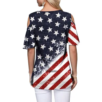 Zoctuo 3D Marškinėlius 2020 Naujas JAV Vėliavos, Marškinėliai Moterims Seksualus Off peties rankovėmis Spausdinti Star Dryžuotas Amerikos Vėliava Moterys T-shirt Vasaros