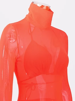 Zoctuo Suknelė Moterims Mados Orange Blyksnius Ilgomis Rankovėmis Tinklelio Mini Suknelė Pamatyti, Nors Ir Seksualus Šalies Bodycon Klubas Suknelės 2021 Naujas