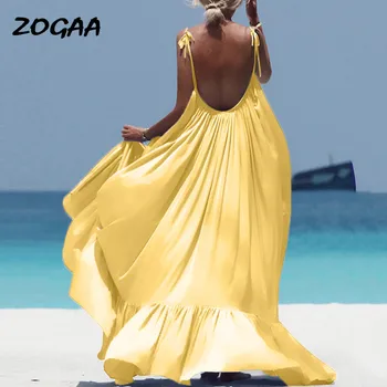 ZOGAA Boho Maxi Suknelė Moterims Spageti Dirželis Backless Ilga Suknelė Seksualus Vasaros Šalis Bohemijos Paplūdimio Suknelės Vestidos Skraiste Femme