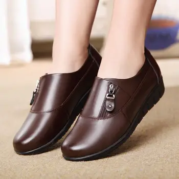 ZZPOHE nauja pavasario ir rudens mados odiniai batai vidutinio amžiaus mama Ponia atsitiktinis komfortą minkšto dugno butas batai didelio dydžio
