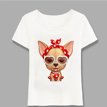 Čihuahua Retro Grožį, Print T-Shirt Vasarą Moterys T-Shirt Juokingas Šuo Dizaino Mergina Viršūnes Mados Atsitiktinis Tees Ponios Marškinėliai Harajuku