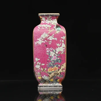 Čing Dinastijos Qianlong Emalio Tapybos Aukso Aikštėje Gėlių ir Paukščių Vazos Antikvariniai Porceliano Kolekcija