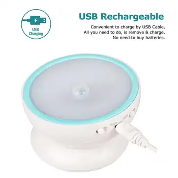 Įkraunamas USB LED Judesio Jutiklis Nakties Šviesos 360 Sukasi Tualetas, WC, Virtuvės, Miegamojo, Kabineto Sienos Nešiojamų Skaityti Stalo Lempa