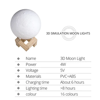 Įkrovimo 3D Spausdinimo Mėnulis Stalo Lempa Kalėdų 16 Spalvų Naktį Touch Kontrolės Naujovė Miegamasis Stalas Šviesos Kūdikių Dovanos Vaikams