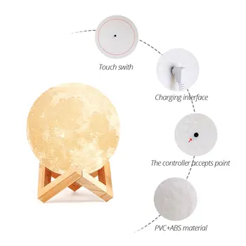 Įkrovimo 3D Spausdinimo Mėnulis Stalo Lempa Kalėdų 16 Spalvų Naktį Touch Kontrolės Naujovė Miegamasis Stalas Šviesos Kūdikių Dovanos Vaikams