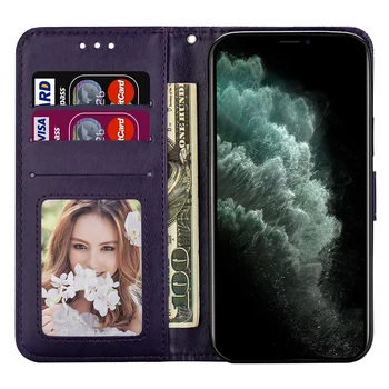 Įspaudas Odos Flip Case for IPhone Xs Xr X 11 12 Pro Max Piniginės Kortelės Laikiklio Dangtelį 