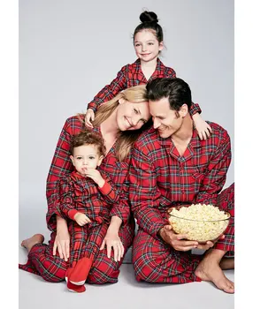 Šeimos Kalėdų Pižama 2020 M., Tėvų-vaikų, Nustatyti Raudonas Pledas Namų Drabužiai Pižama Atitikimo Šeimos Mama ir Dukra derinti Drabužius