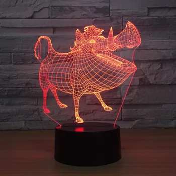 Šernas Kiaulių 3D LED lempos Naktį Šviesos Iliuzija Gyvūnų Lempos RGB USB Lentelės, Stalo Lempos Namų Apšvietimo Spalva Keičiasi Atmosfera lempos