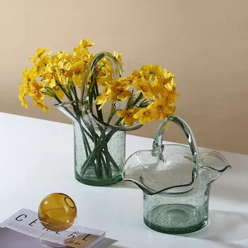Šiaurės Kūrybos Pirkinių Krepšelį Stiklo Vaza Skaidrų Maišelį Apdailos Paprasta Hydroponic Gėlių Kompozicijų Vaza Stalo Apdailos