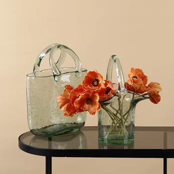 Šiaurės Kūrybos Pirkinių Krepšelį Stiklo Vaza Skaidrų Maišelį Apdailos Paprasta Hydroponic Gėlių Kompozicijų Vaza Stalo Apdailos