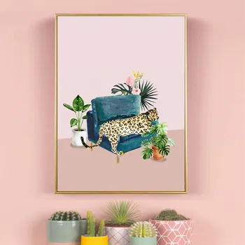 Šiaurės šalių plakato spausdinimas sienos meno aliejaus tapyba, akvarelė tigras, cheetah monstras lapų dažymas kambarį namo apdaila