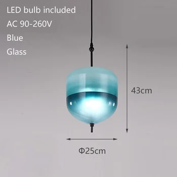 Šiaurės šalių šiuolaikinės ašaros formos mėlyno stiklo pakabukas šviesos diodų (LED) art deco paprastas baltas kabo lempa kambarį restorano virtuvė