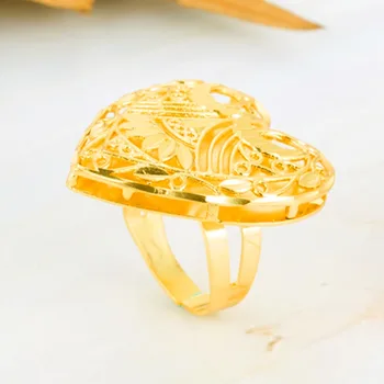 Širdis Myli Etiopijos Žiedas Afrikos Aukso papuošalai didelis moterų vestuvių žiedo Dydis reguliuojamas žiedo aukso spalvos perdėti žiedai