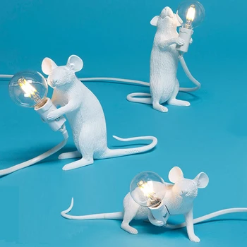 Šiuolaikinės Dervos Pelės Stalo Lempa LED Žiurkė, Stalo Lempos, Staliniai Vaikai'Gift Kambario Dekoro LED Naktinis Apšvietimas ES Plug
