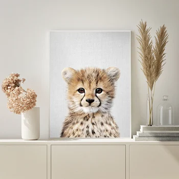 Šiuolaikinės Drobė Sienos Meno Tapybos HD Spausdinti Gyvūnų Plakatas Baby Cheetah Spalvingas Vaizdas Modulinės Kambarį Namų Dekoro Įrėminti
