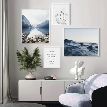 Šiuolaikinės Kraštovaizdžio Mėlyną Ežero Paviršiaus Drobės Tapybos Sienos Menas, Plakatų ir Spausdina Nuotraukas Kambarį 