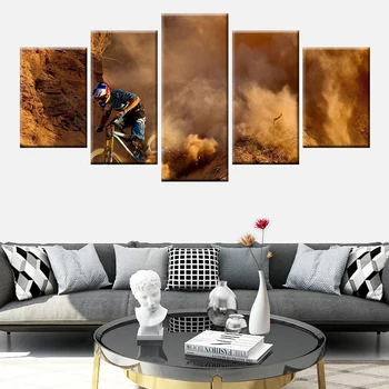 Šiuolaikinės modulinės sienos meno nuotrauką drobė HD spausdinimo 5 skydelis ekstremalaus sporto kalnų dviračiais plakatas Šiaurės stilius