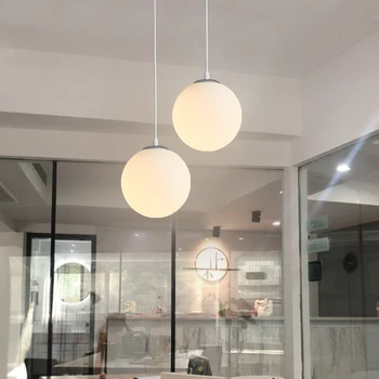 Šiuolaikinės Stiklo Pakabukas Lempos Pasaulyje Baltas Apvalus pakabukas lempa, LED šviesos Armatūra, Gyvenamasis Kambarys, Virtuvė, Blizgesio Juosta hanglamp