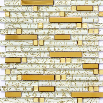 Šiuolaikinės Stirp Nerūdijančio Plieno Metalo Juostelės Aukso Žiedų, Stiklo Mozaikos Plytelių Virtuvės Backsplash dušas, Vonios kambarys Užkardos sienos