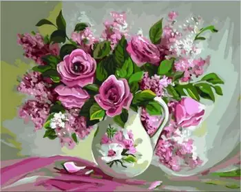 Šviesiai rožinės spalvos rožių puokštė Įrėminti Gėlių 