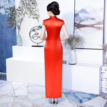 Žalios Raudonos Gėlės Kinijos Tradicinės Ilgai Cheongsam Suknelė Plius Dydis 4XL 5XL 6XL Suknelės Moterims Qipao китайское платье