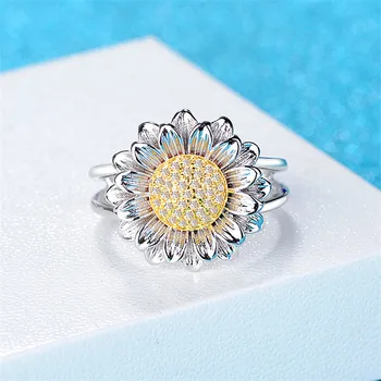Žavesio Moterų Saulėgrąžų Crystal Žiedą, Žavesio Aukso Sidabro Spalvos Vestuvinis Žiedas Mielas Baltas Apvalus Cirkonis Vestuvių Žiedai Moterims