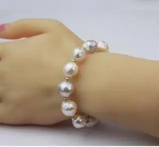 žavinga 14-15mm pietų jūros baroko balta perlų apyrankė 7.5-8inch