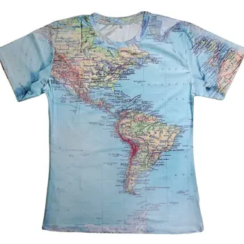 Žemėlapis 3D Spausdinti marškinėliai Pasaulio Miestų Temas Hipsters Retro Pasaulyje Vaizdo Amerikos Marškinėliai trumpomis Rankovėmis Energingas Vasaros Tees