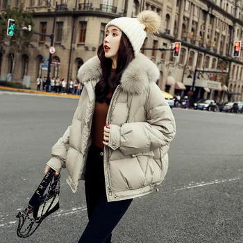 Žiemos 90% Žemyn Parko Moteris 2020 Naujas Trumpas Korėjos Storas Šiltas Negabaritinių Kailis Nekilnojamojo Lapės Kailio Apykaklė Palaidi Tinka Puffer Jacket Banga