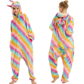 Žiemos Flanelė Pižama Nustatyti Moterų Kigurumi unicornio Kalėdų Suaugusiųjų Gyvūnų Vienaragis Sleepwear Triceratopsas Naujų Animacinių filmų naktiniai drabužiai