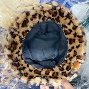 Žiemos Leopardas Spausdinti Dirbtiniais Kailiais Laišką Prekės Pliušinis Kibirą, Skrybėlės Moterims Lauko Šiltą Kepurę Minkštas Aksominis Žvejys Bžūp Ledi Mada