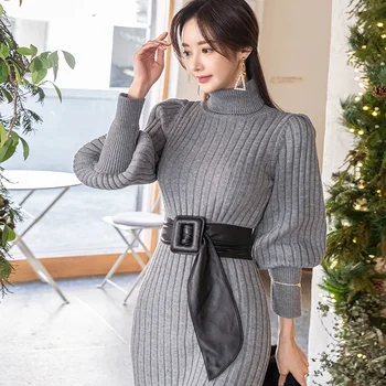 Žiemos megzti Megztinis Suknelė vienas gabalas Korėja Ponios ilgomis Rankovėmis trutleneck Seksualus šalis šiltas Suknelės moterims drabužių